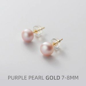 NEW S925 Sterling Silver Purple Pearl Gold Stud Earrings
